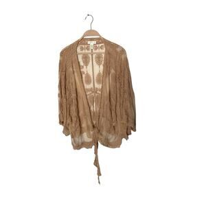 Kimono Sleeve Paisley/Medallion Lace Mesh Tie Front Shrug Swim Cover Plus 1x-3x
